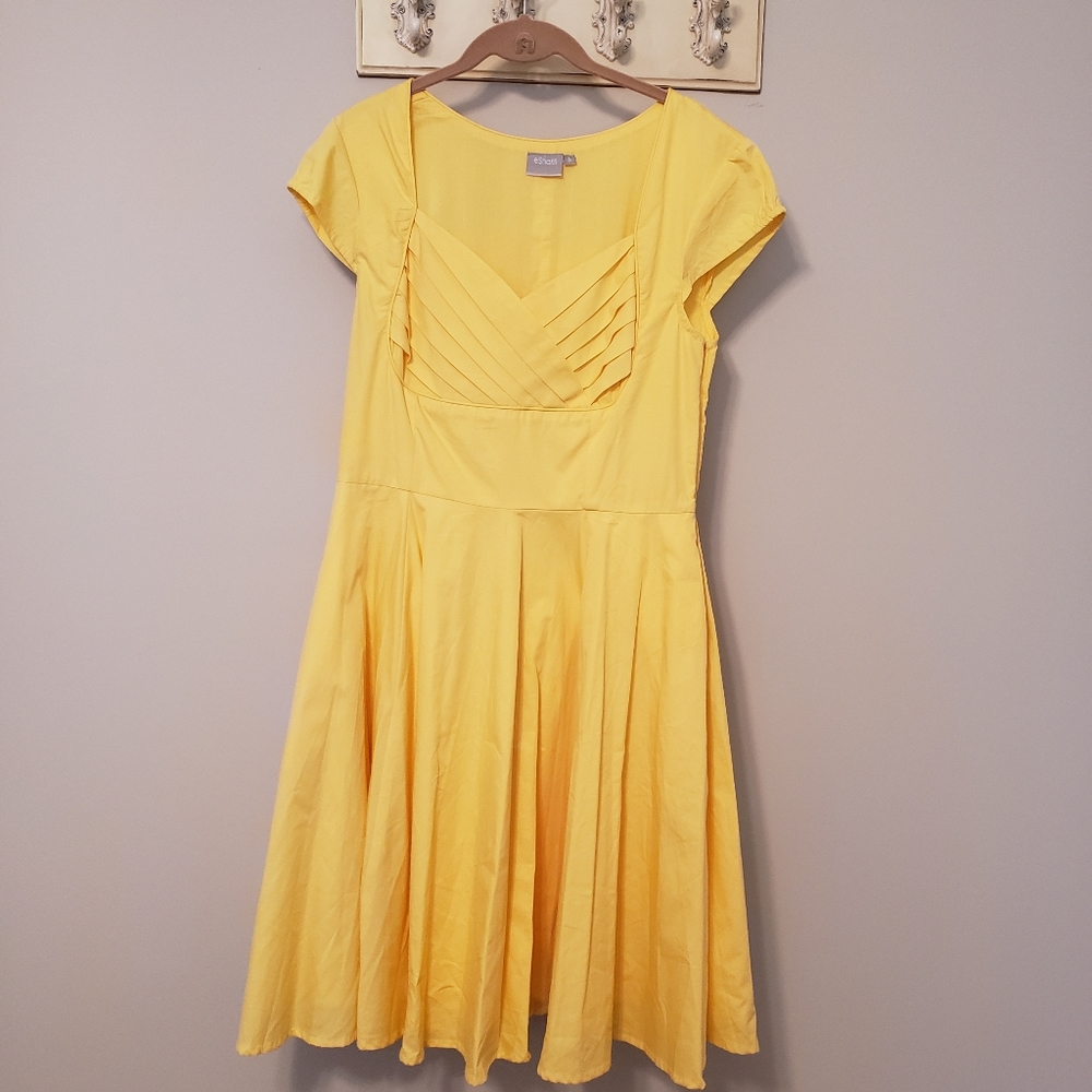 eShakti Sunny Yellow Pleated Midi Dress